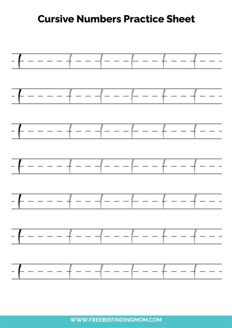 Printable Cursive Writing Practice Sheets PDF: Numbers 1 to 20