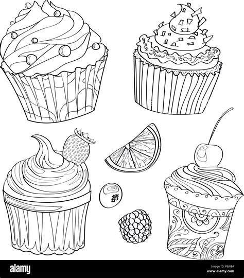 Coloring book, coloring page, cake, sweet, bakery, pattern, set, cafe Stock Vector Image & Art ...