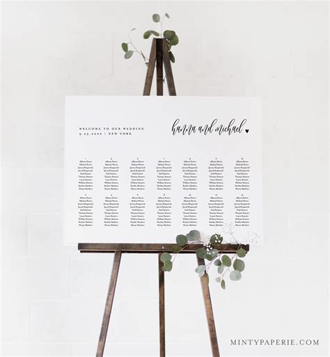 Seating Chart Template, Modern Calligraphy Wedding Seating Sign, Alphabetical & Table Order, 100 ...