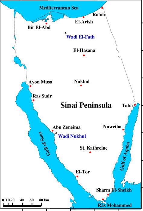 A map of Sinai Peninsula showing the location of the two studied Wadis ...