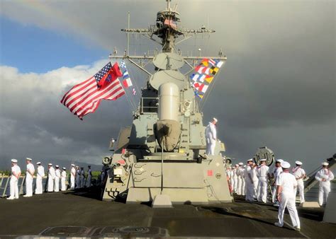 December 20, 2015 - Sailors Man The Rails Of USS Chafee | Us navy ships, Naval force, Uss ...