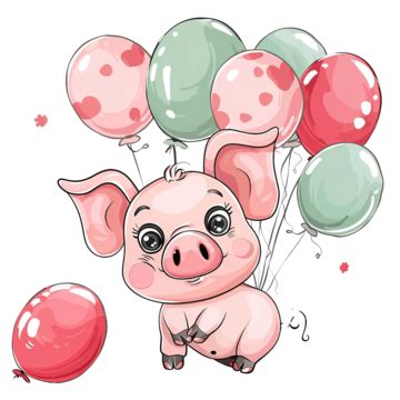 Cute Little Pig And Balloons Cartoon, Animals, Baby, Balloon PNG Transparent Image and Clipart ...