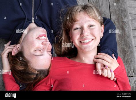 High angle view of teenage girls Stock Photo - Alamy