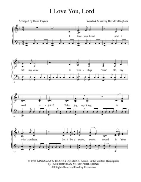 I Love You Lord (arr. Dana Thynes) by Katinas Sheet Music for Piano, Vocal & Guitar Chords at ...