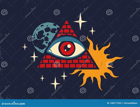 Pyramid with eye stock vector. Illustration of element - 148217453