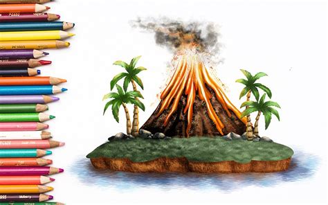 How to Draw a Volcano - A Realistic Volcano Drawing Tutorial