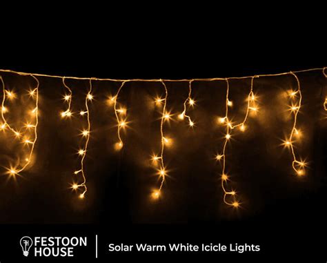 Solar Warm White Icicle Lights | Festoon House