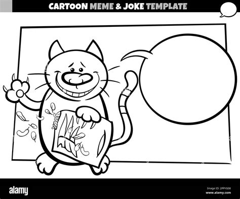 black and white cartoon meme template with naughty cat Stock Vector ...