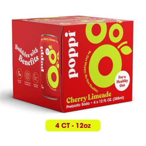 Poppi Cherry Limeade Prebiotic Soda Cans, 4 pk / 12 fl oz - King Soopers