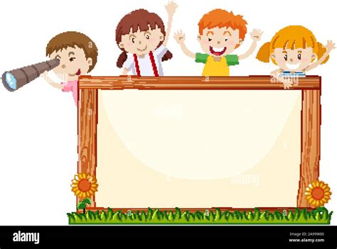 Frame template with happy kids and flowers illustration Stock Vector ...