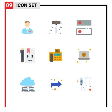 User Interface Pack of 9 Basic Flat Colors of fax file dns development coding Editable Vector ...