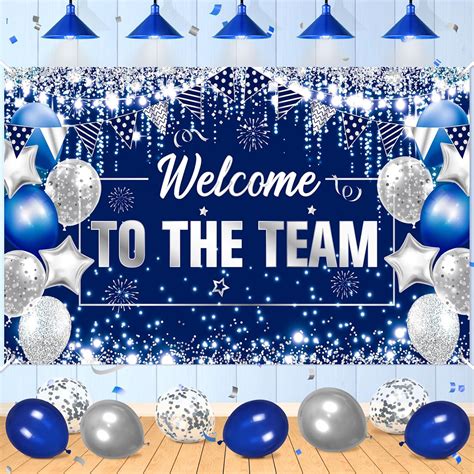 Amazon.com: Welcome to The Team Banner Decorations Blue Silver Welcome Banner for Office New ...