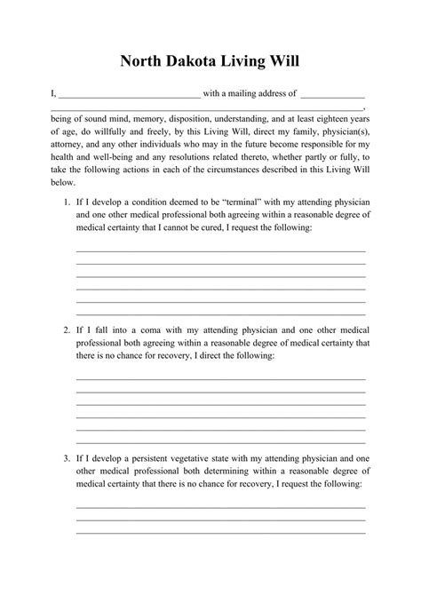 North Dakota Living Will Form - Fill Out, Sign Online and Download PDF | Templateroller