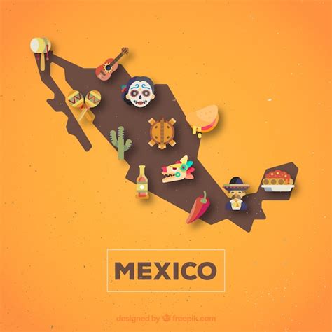 Free: Mexican map with cultural elements - nohat.cc