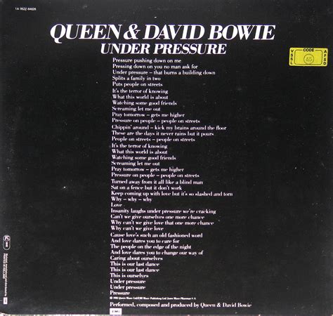 Queen & David Bowie Under Pressure English Pop Album Cover Gallery & 12 ...