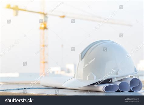 White Safety Helmet Blueprint Construction Site Stock Photo 622030097 | Shutterstock