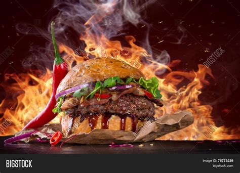 Delicious Burger Fire Image & Photo (Free Trial) | Bigstock