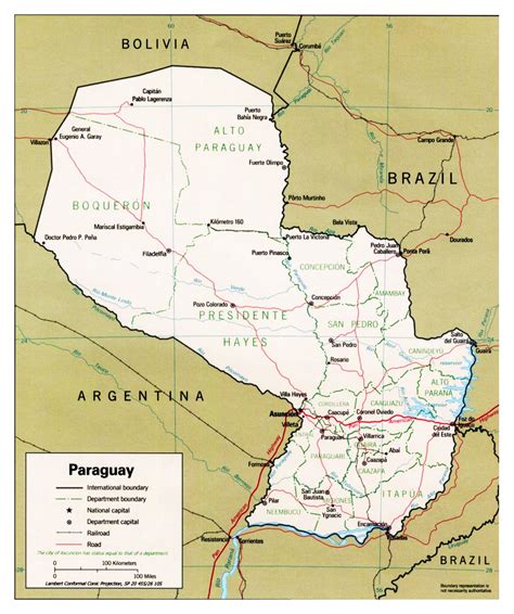 Detailed political and administrative map of Paraguay with roads and major cities | Paraguay ...