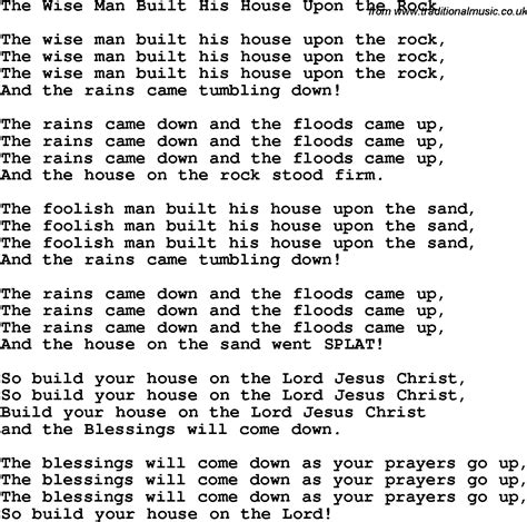 Christian Childrens Song: The Wise Man Built His House Upon The Rock Lyrics