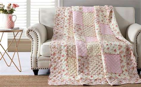 Amazon.com: Patchwork Quilted Blanket Coverlets 100% Cotton Garden Floral Throw Quilt Flowers ...