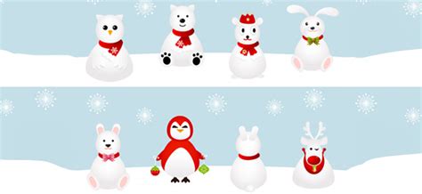 8 Snowy Cartoon Characters - Vector Characters