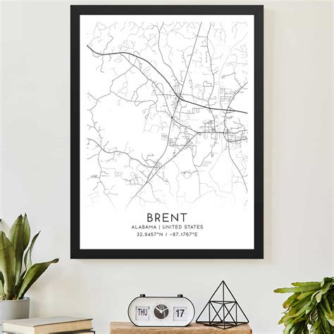 Brent Alabama Map Poster, Modern Home Decor Wall Art Print - Custom ...