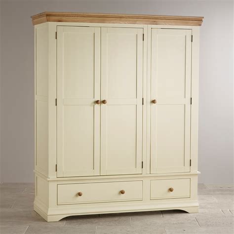 Painted White Oak Solid Wood Bedroom 3 Doors with Drawers Large ...