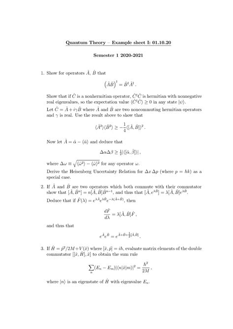 Prob I 2010 01 - Quantum Theory Tutorial Sheet 1 - Quantum Theory ...