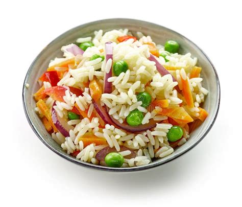 Bowl of Boiled Rice with Vegetables Stock Photo - Image of cooked ...