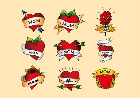 Mom tattoo heart color vertor pack