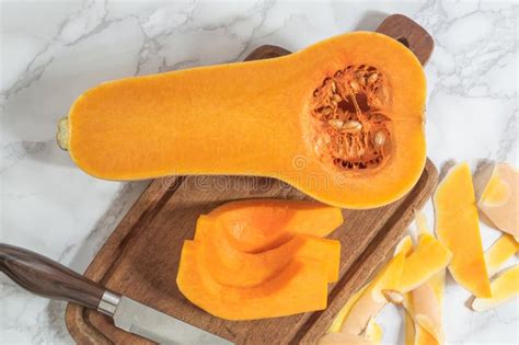 Healthy Food Butternut Squash Sliced in Cutting Broad Isolated on White ...