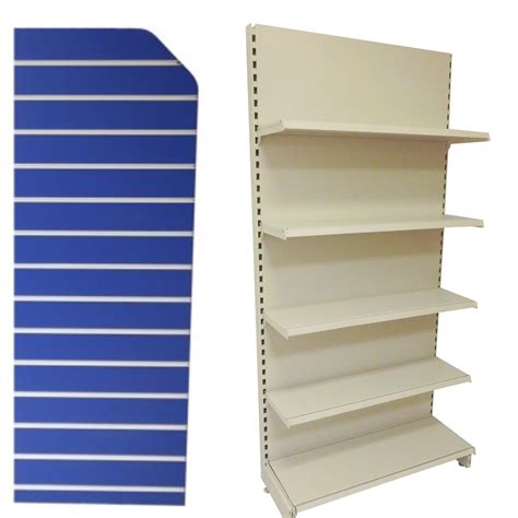 Quality low cost shelving units. Add a slatwall end panel to finish the look and add extra ...