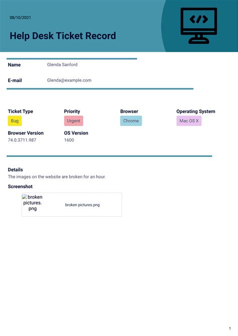 Help Desk Ticket Record - PDF Templates | Jotform