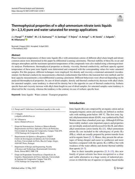 (PDF) Thermophysical properties of n-alkyl-ammonium nitrate ionic ...