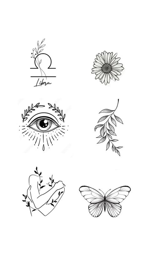 four different types of tattoos with flowers and butterflies on the upper half of each one