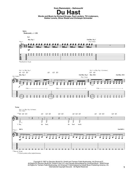 Du Hast by Rammstein - Guitar Tab - Guitar Instructor