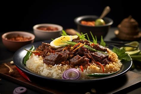 Premium AI Image | Spicy and flavorful nasi padang with beef background