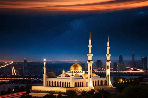 Premium AI Image | A mosque in the city of abu dhabi at night