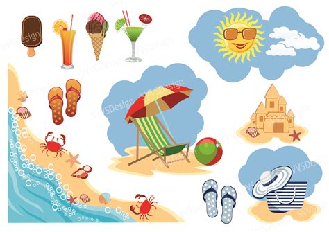 Summer Beach, Clipart, Vector, SVG, PNG . (vr) (72169) | Illustrations | Design Bundles