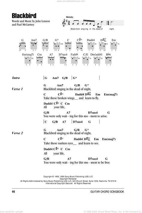 Blackbird sheet music for guitar (chords) (PDF) v3