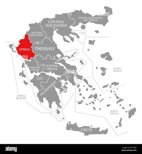 Epirus red highlighted in map of Greece Stock Photo - Alamy