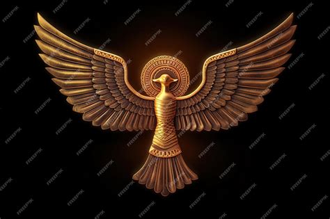 Premium AI Image | Ancient golden wings symbol isolated on dark background Illustration of an ...