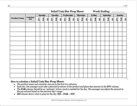 restaurant salad prep sheet | Prepping, Sheet, Kitchen inventory