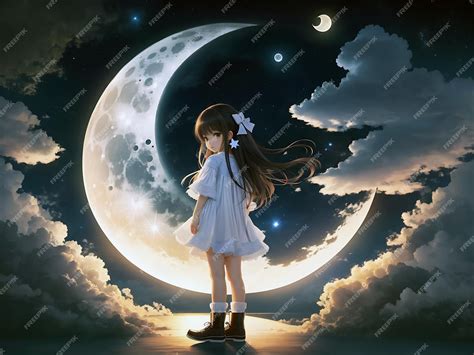 Premium AI Image | Anime girl standing on a crescent moon