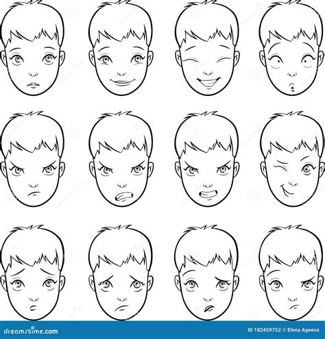 Vector Set of Cartoon Faces with Various Moods Emotions and Expressions Stock Vector ...