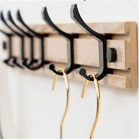 Bamboo Wall Mount Hat Rack Removable Hook Behind Door Heavy Duty Coat ...