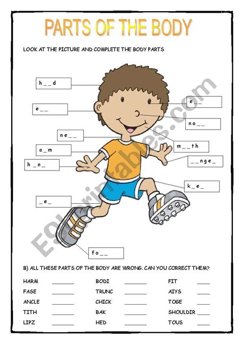 PARTS OF THE BODY - ESL worksheet by sandramendoza