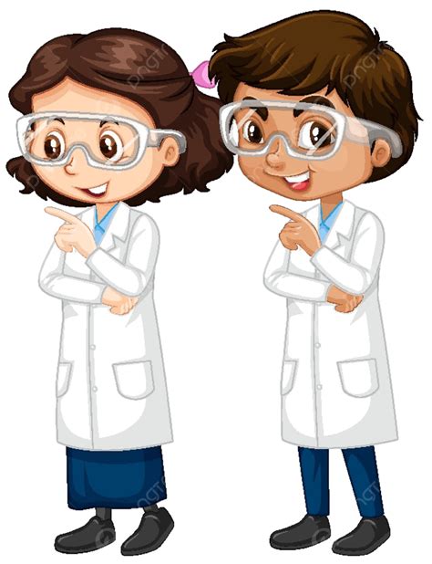 Boy And Girl In Science Gown Standing Stand Science Clip Art Vector ...