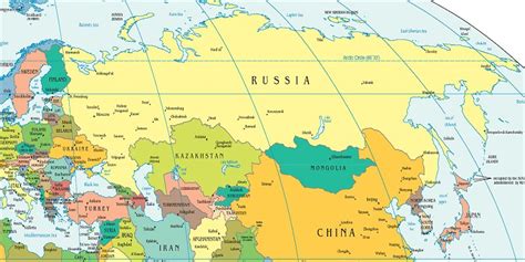 Russia And Eurasian Republics Political Map - Time Zones Map