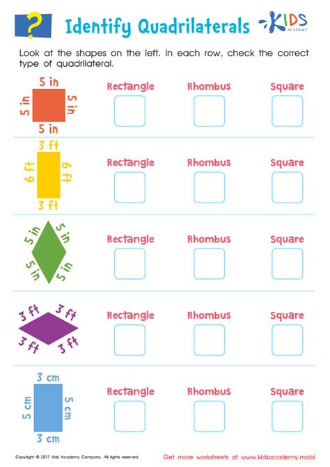 Identify Quadrilaterals Worksheet, Free Printable for Children